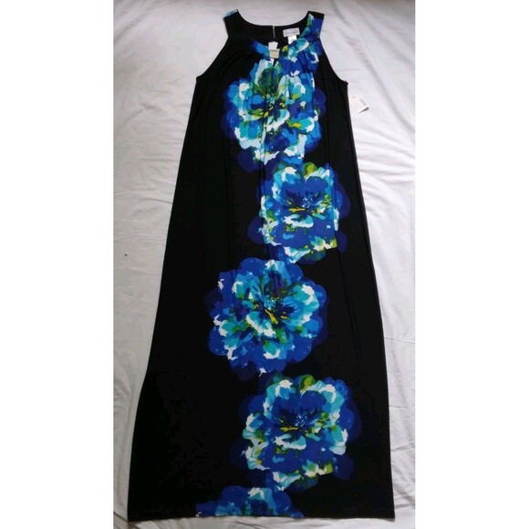 Catherines Dresses & Skirts - Catherines Maxi Dress Black Blue Floral Sleeveless Stretch Tropical  Womens 0X